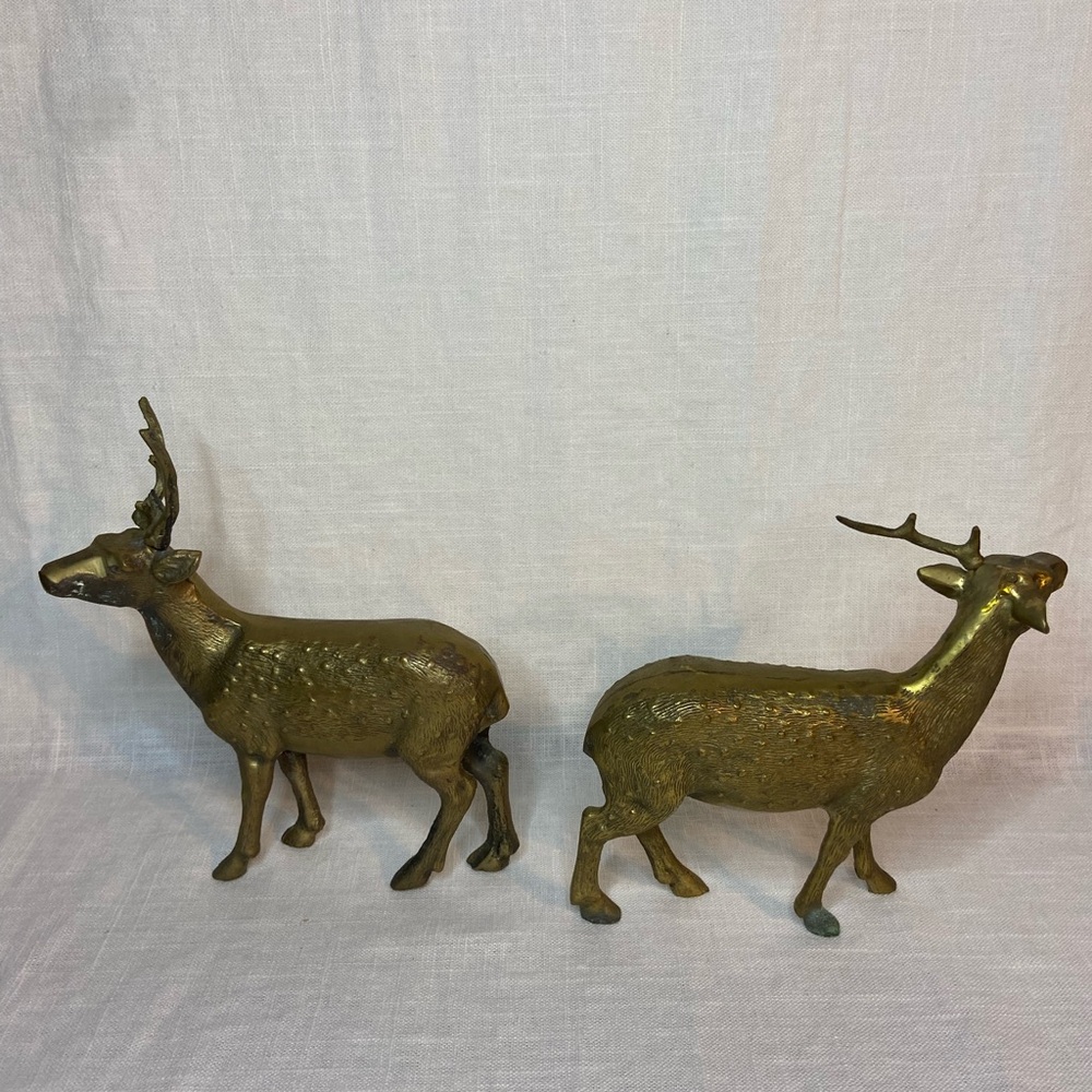 Vintage Brass Deer Figurine Statues (4) Bucks Reindeer Textured LOT SET OF 4 - Picture 6 of 14